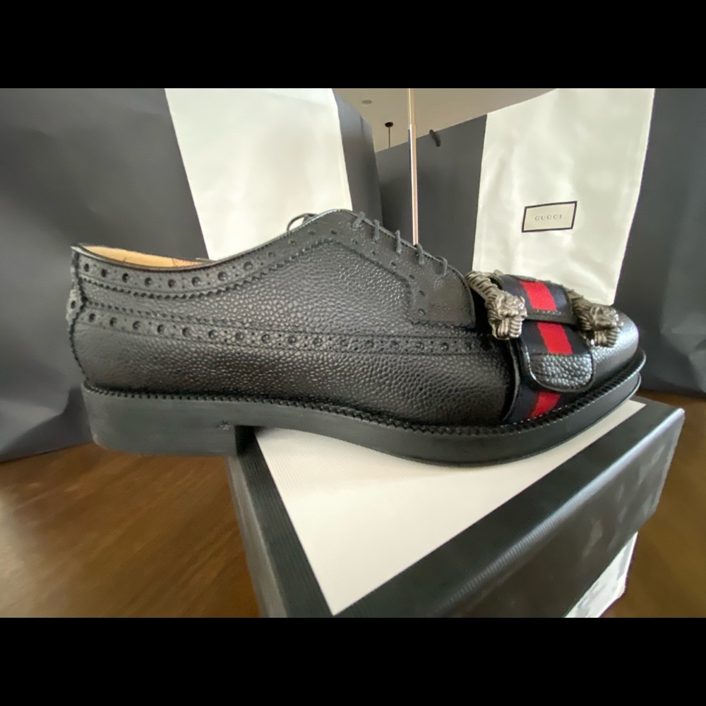 Gucci MEN'S MARTIN BROGUE LEATHER BUCKLED SHOES - Picture 3 of 13